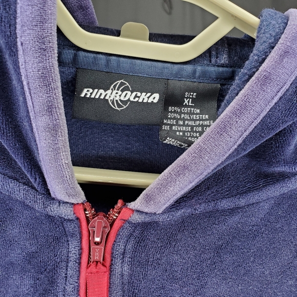 Rimrocka Vtg 80s Velour Track Suit Mens XL Blue Hooded Zip-Ankle Pocket Drawstri - Picture 12 of 15